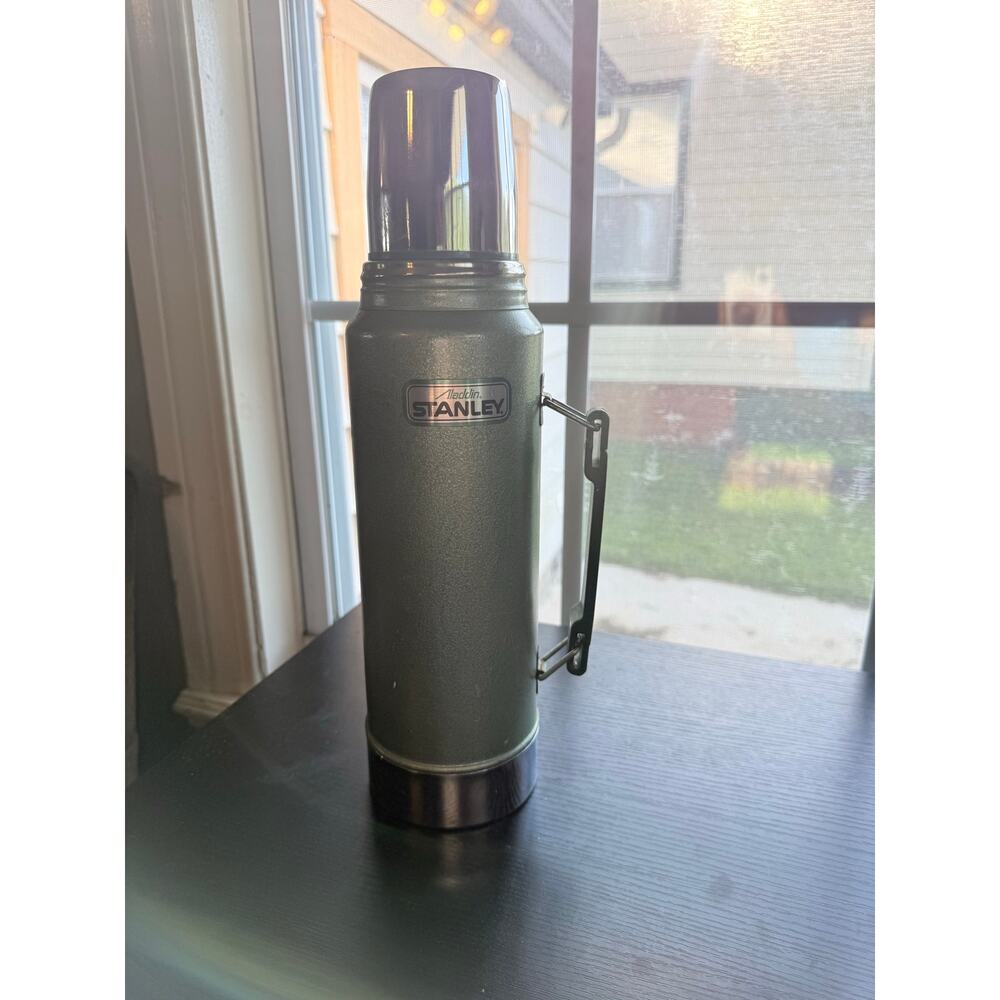 Vintage Aladdin Stanley Thermos Green Hammertone 1Qt A-944DH USA w/ Cup & Stop